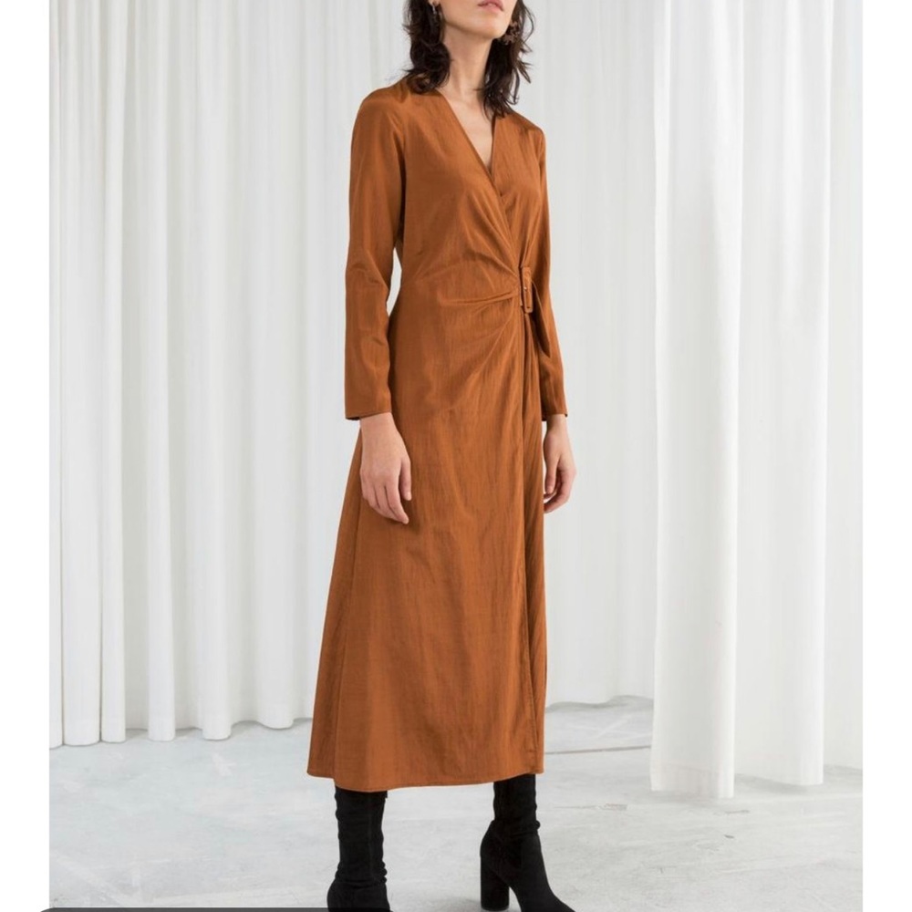 & other stories rust belted midi dress